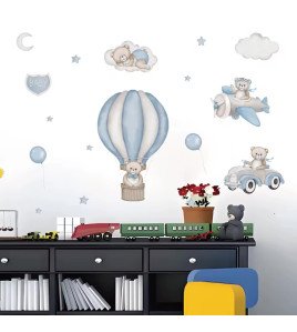 Self-adhesive Decorative Airplane Bear With Hot Air Balloon Baby Wall Stickers Vinyl Sticker - Model Sf39350