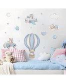 Self-adhesive Decorative Airplane Bear With Hot Air Balloon Baby Wall Stickers Vinyl Sticker - Model Sf39350