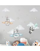 Cartoon Animal Airplane Star Cloud Baby Boy Wall Stickers - Model Sf39352