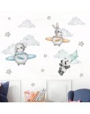Cartoon Animal Airplane Star Cloud Baby Boy Wall Stickers - Model Sf39352