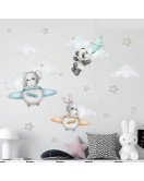 Cartoon Animal Airplane Star Cloud Baby Boy Wall Stickers - Model Sf39352