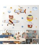 Home Decoration Self-adhesive Cartoon Animal With Airplane Sticker For Nursery Wall - Model Sf39354