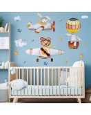 Home Decoration Self-adhesive Cartoon Animal With Airplane Sticker For Nursery Wall - Model Sf39354