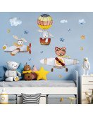 Home Decoration Self-adhesive Cartoon Animal With Airplane Sticker For Nursery Wall - Model Sf39354