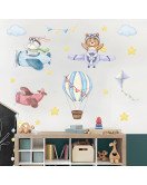 New Pattern Living Room Decoration Cartoon Animal Hot Air Balloon With Plane Baby Stickers For Wall - Model Sf39355