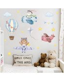 New Pattern Living Room Decoration Cartoon Animal Hot Air Balloon With Plane Baby Stickers For Wall - Model Sf39355