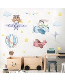 New Pattern Living Room Decoration Cartoon Animal Hot Air Balloon With Plane Baby Stickers For Wall - Model Sf39355