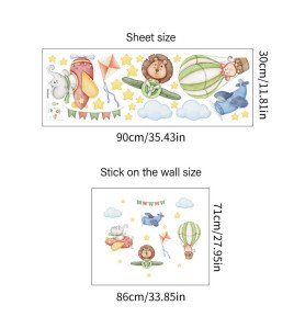 Self-adhesive 3d Vinyl Cartoon Animal With Airplane Wall Stickers Bedrooms Teens - Model Sf39356