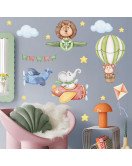 Self-adhesive 3d Vinyl Cartoon Animal With Airplane Wall Stickers Bedrooms Teens - Model Sf39356
