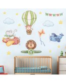 Self-adhesive 3d Vinyl Cartoon Animal With Airplane Wall Stickers Bedrooms Teens - Model Sf39356