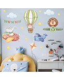 Self-adhesive 3d Vinyl Cartoon Animal With Airplane Wall Stickers Bedrooms Teens - Model Sf39356