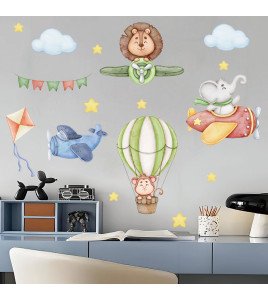 Self-adhesive 3d Vinyl Cartoon Animal With Airplane Wall Stickers Bedrooms Teens - Model Sf39356