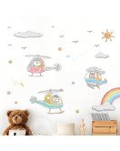 Removable Kids Bedroom Cartoon Animal With Airplane 3d Rainbow Cloud Sticker Decor Wall - Model Sf39357
