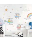 Removable Kids Bedroom Cartoon Animal With Airplane 3d Rainbow Cloud Sticker Decor Wall - Model Sf39357