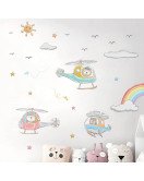 Removable Kids Bedroom Cartoon Animal With Airplane 3d Rainbow Cloud Sticker Decor Wall - Model Sf39357