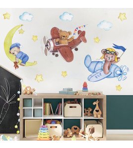 New Cartoon Design Self-adhesive Animal With Moon Sticker For Nursery Wall - Model Sf39358