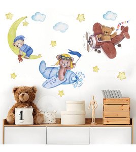New Cartoon Design Self-adhesive Animal With Moon Sticker For Nursery Wall - Model Sf39358