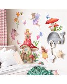 Self-adhesive Cartoon Fairy With Mushroom Baby Stickers For Wall Safari - Model Sf39379