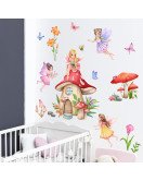 Self-adhesive Cartoon Fairy With Mushroom Baby Stickers For Wall Safari - Model Sf39379