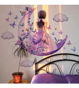Home Decoration Charming Cloud Moon With Fairy Salon Wall Stickers For Bedroom For Girl - Model Sf39387