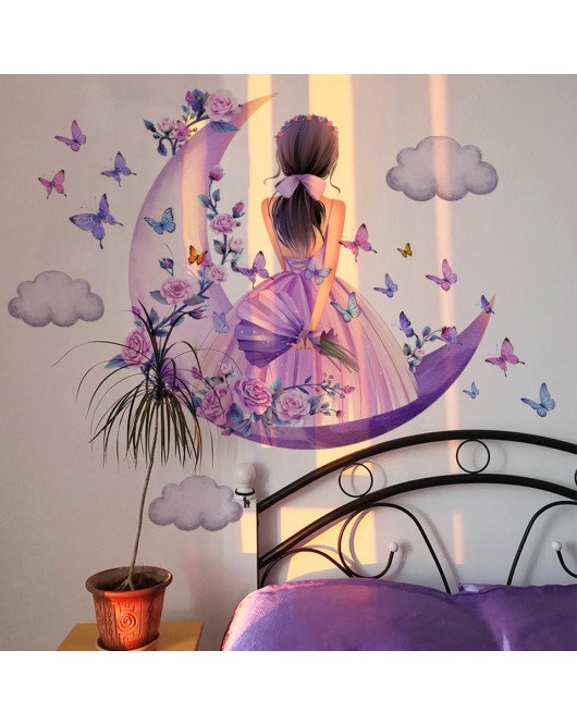 Home Decoration Charming Cloud Moon With Fairy Salon Wall Stickers For Bedroom For Girl - Model Sf39387