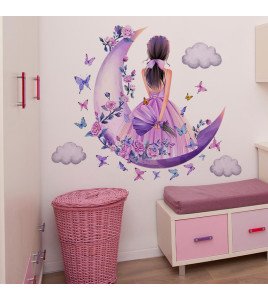 Home Decoration Charming Cloud Moon With Fairy Salon Wall Stickers For Bedroom For Girl - Model Sf39387