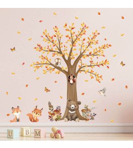Kids' Room Cartoon Animal 3d Tree Wall Stickers - Diy Tree And Birds Wall - Model Sf39396