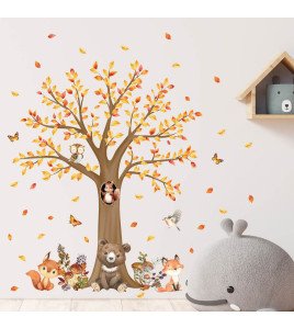 Kids' Room Cartoon Animal 3d Tree Wall Stickers - Diy Tree And Birds Wall - Model Sf39396