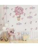 Kids' Room Decor Cartoon Pink Rabbit Butterfly Hot Air Balloon Kindergarten Wall Stickers - Model Sf39405