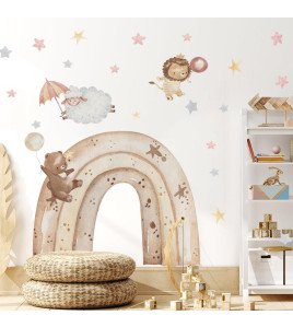 Kids' Room Decoration Cartoon Animal With Star Rainbow Customizable Wall Sticker - Model Sf39409