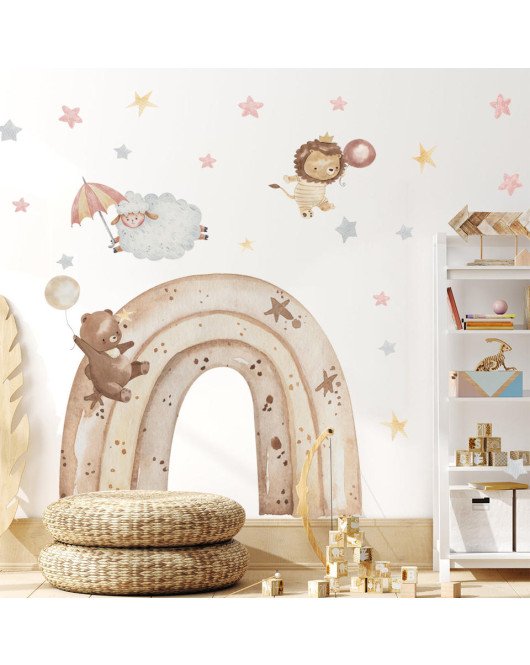 Kids' Room Decoration Cartoon Animal With Star Rainbow Customizable Wall Sticker - Model Sf39409