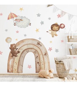 Kids' Room Decoration Cartoon Animal With Star Rainbow Customizable Wall Sticker - Model Sf39409
