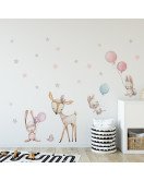 Self-adhesive Cartoon Animal Rabbit With Balloon Pcv Cute Wall Stickers Girly - Model Sf39410