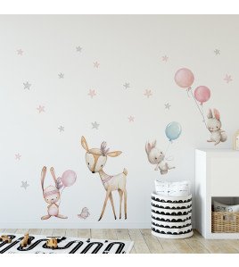 Self-adhesive Cartoon Animal Rabbit With Balloon Pcv Cute Wall Stickers Girly - Model Sf39410
