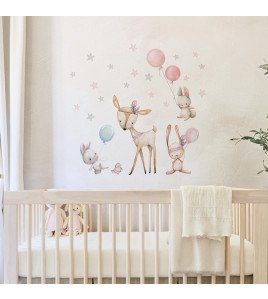 Self-adhesive Cartoon Animal Rabbit With Balloon Pcv Cute Wall Stickers Girly - Model Sf39410