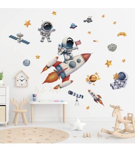 Self-adhesive Cartoon Space Astronaut Rocket Baby Wall Sticker - Model Sf39412