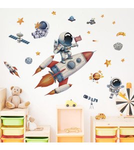 Self-adhesive Cartoon Space Astronaut Rocket Baby Wall Sticker - Model Sf39412