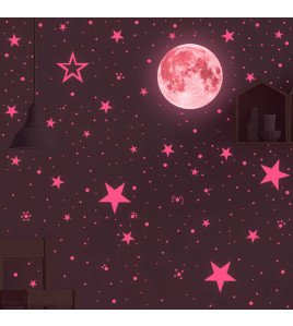 Pink Effect Home Wall Decorative Moon Stars Glow Stickers In The Dark