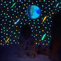 2025 Latest Self Adhesive Home Decor Kids Room 3d Moon Stars El Glow Sticker