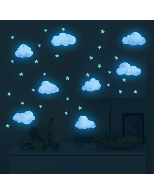 Nursery Decoration Self-adhesive Cloud With Star Glowing Wall Sticker - Model Yq092