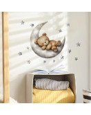 Removable Cartoon Bear Sleep On Moon Baby Nursery Wall Stickers Picture