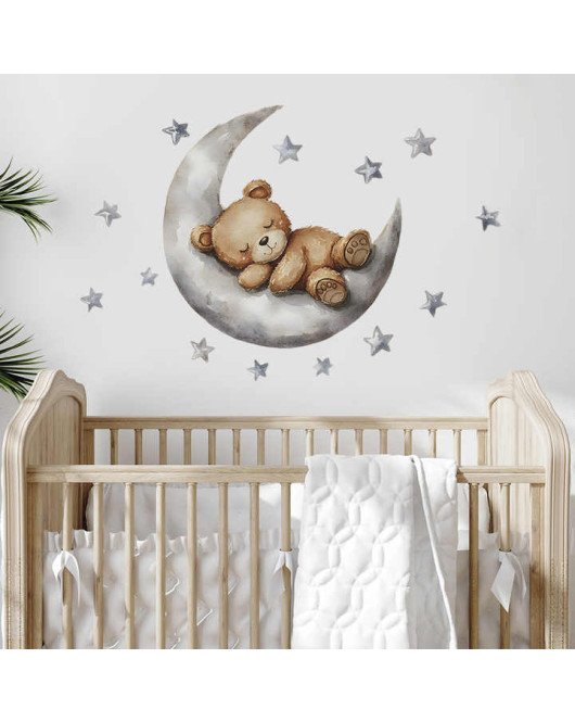 Removable Cartoon Bear Sleep On Moon Baby Nursery Wall Stickers Picture