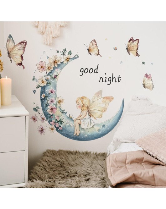 Self-adhesive Cartoon Princess Butterfly Moon Wall Stickers For Girls - Model Fun-d24