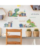 Self Adhesive Cartoon Dinosaur Read Book Wall Stickers For School