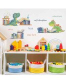 Self Adhesive Cartoon Dinosaur Read Book Wall Stickers For School