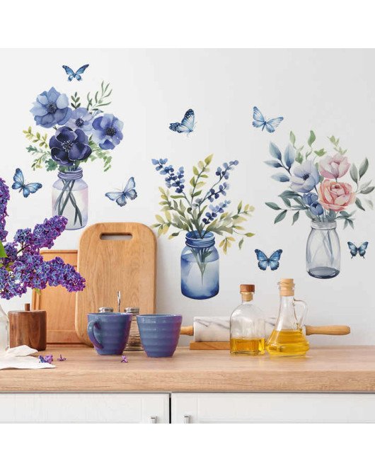 Living Room Decoration Wholesale Pvc Flower Vase Wall Stickers