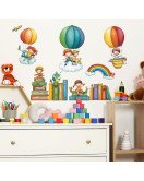 Kids' Room Decoration Cute Books Hot Air Balloon Bed Head Wall Stickers - Model Fun-d81