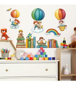 Kids' Room Decoration Cute Books Hot Air Balloon Bed Head Wall Stickers - Model Fun-d81