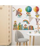 Kids' Room Decoration Cute Books Hot Air Balloon Bed Head Wall Stickers - Model Fun-d81