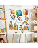 Kids' Room Decoration Cute Books Hot Air Balloon Bed Head Wall Stickers - Model Fun-d81